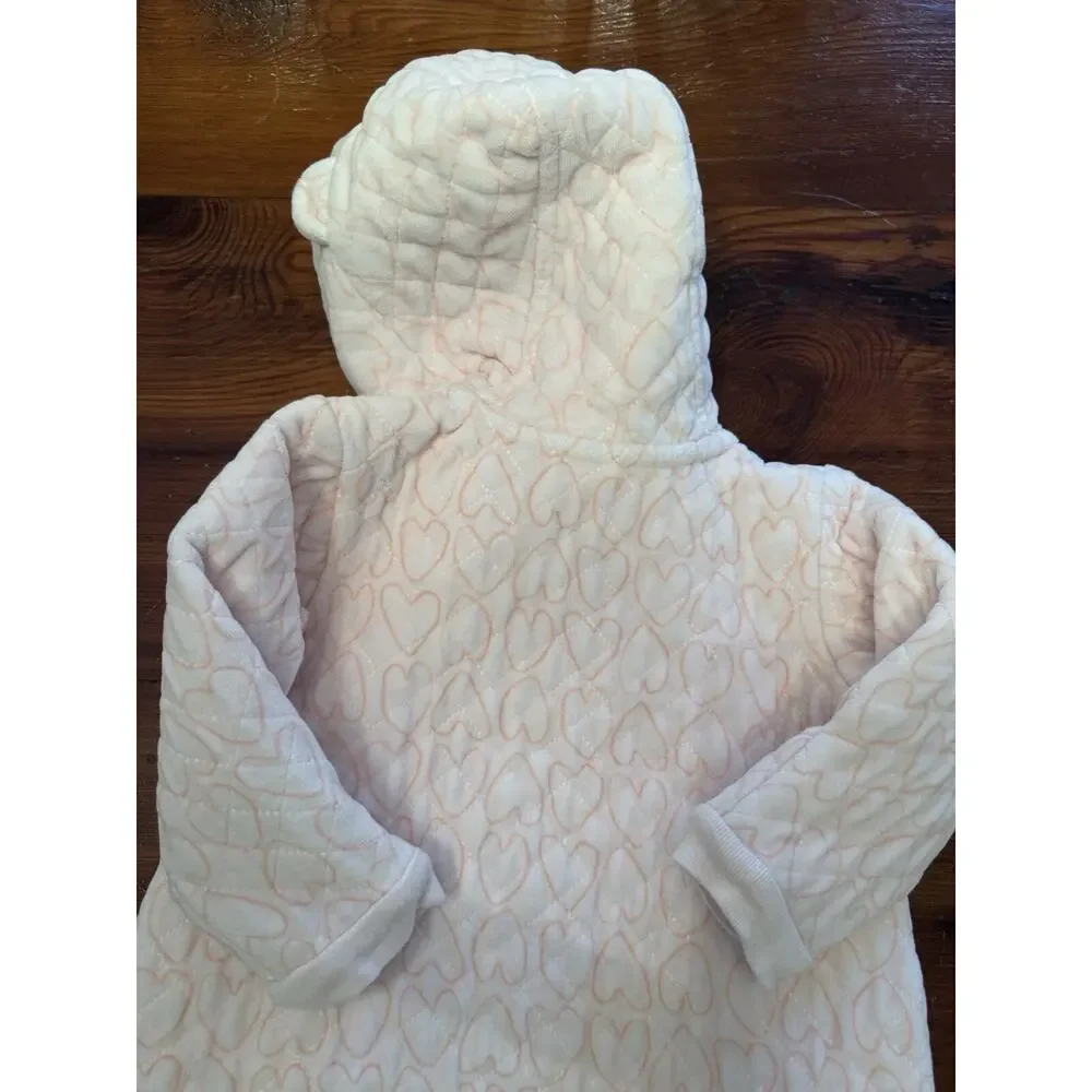 Nordstrom Light Pink Heart Print Bunting Suit 9 months Quilted Bear Suit Warm